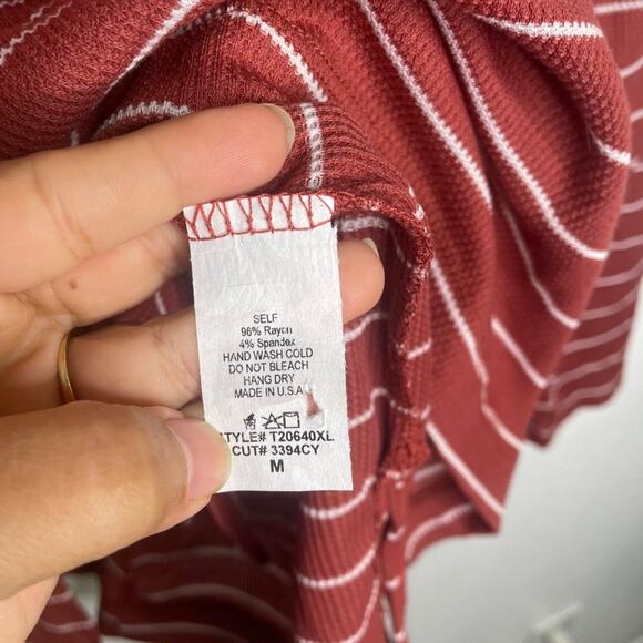 White Birch Womens Top Size M Burnt Orange Striped V-Neck Long Sleeve - Picture 4 of 16